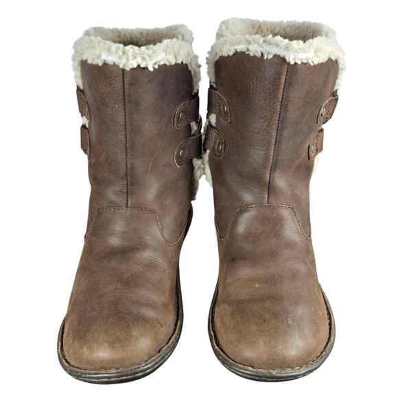 UGG Akadia Boots Womens 7 Stout Brown Leather Shearling Boots Mid Calf Back Lace - Picture 8 of 12